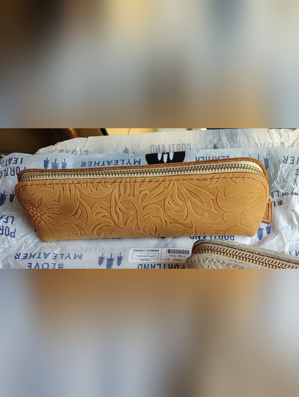 PLG Desert Flower Embossed Tan Leather Zip Sidekick Pouch
